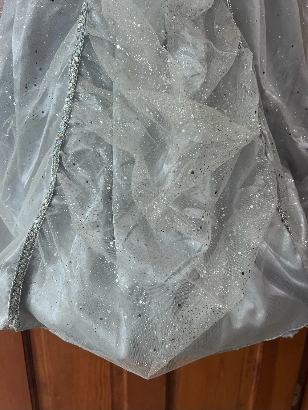 Silver Ice Princess Costume Dress Glitter Tulle Faux Fur Halloween BEAUTIFUL